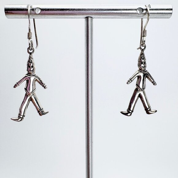 Sterling Silver 925 Whimsical Smiling Figures Dangle Earrings Size 2.5" Length - Picture 1 of 8